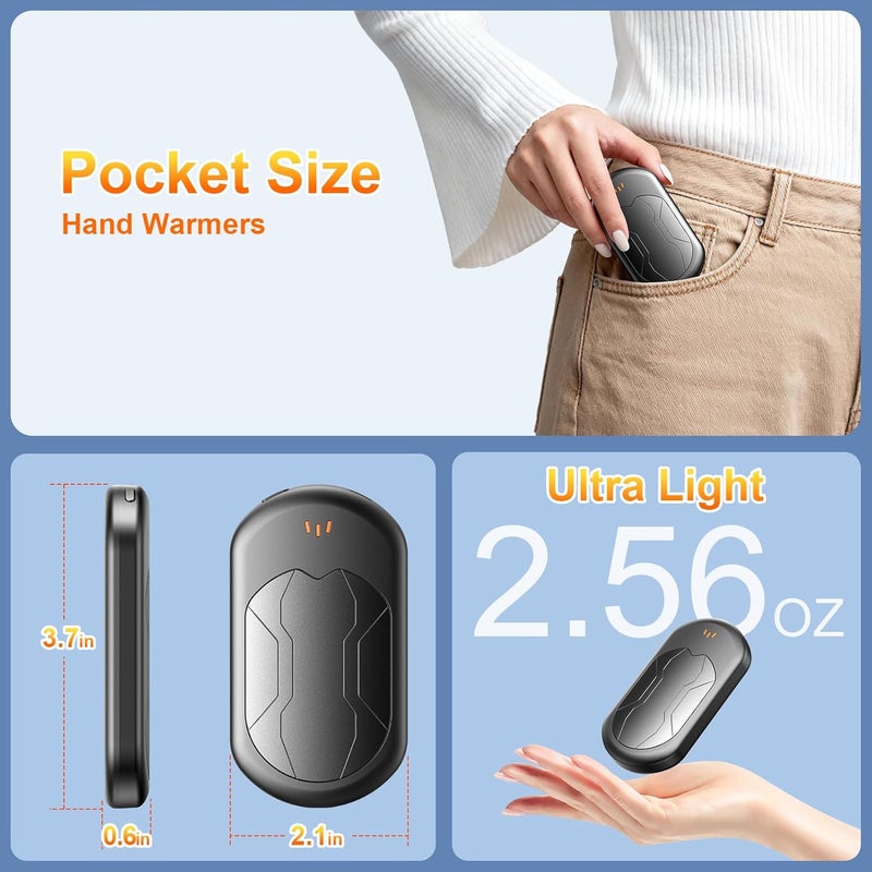 botkc Electric Hand Warmers Rechargeable 2 Pack with 3 Heating Mode,Portable Hand Heater,Smart Chips,USB Quick Charge, Winter Gifts for Christmas, Outdoor, Golf, Hunting, Camping - Image 4